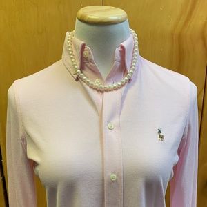 Pink Ralph Lauren Knit Oxford button down shirt